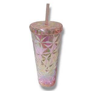 Holiday Time Pink Prismatic Tumbler-Screw Lid-Straw-Iridescent-26 oz-2024-NEW